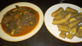 Isi Ewu and boiled unripe Plantain